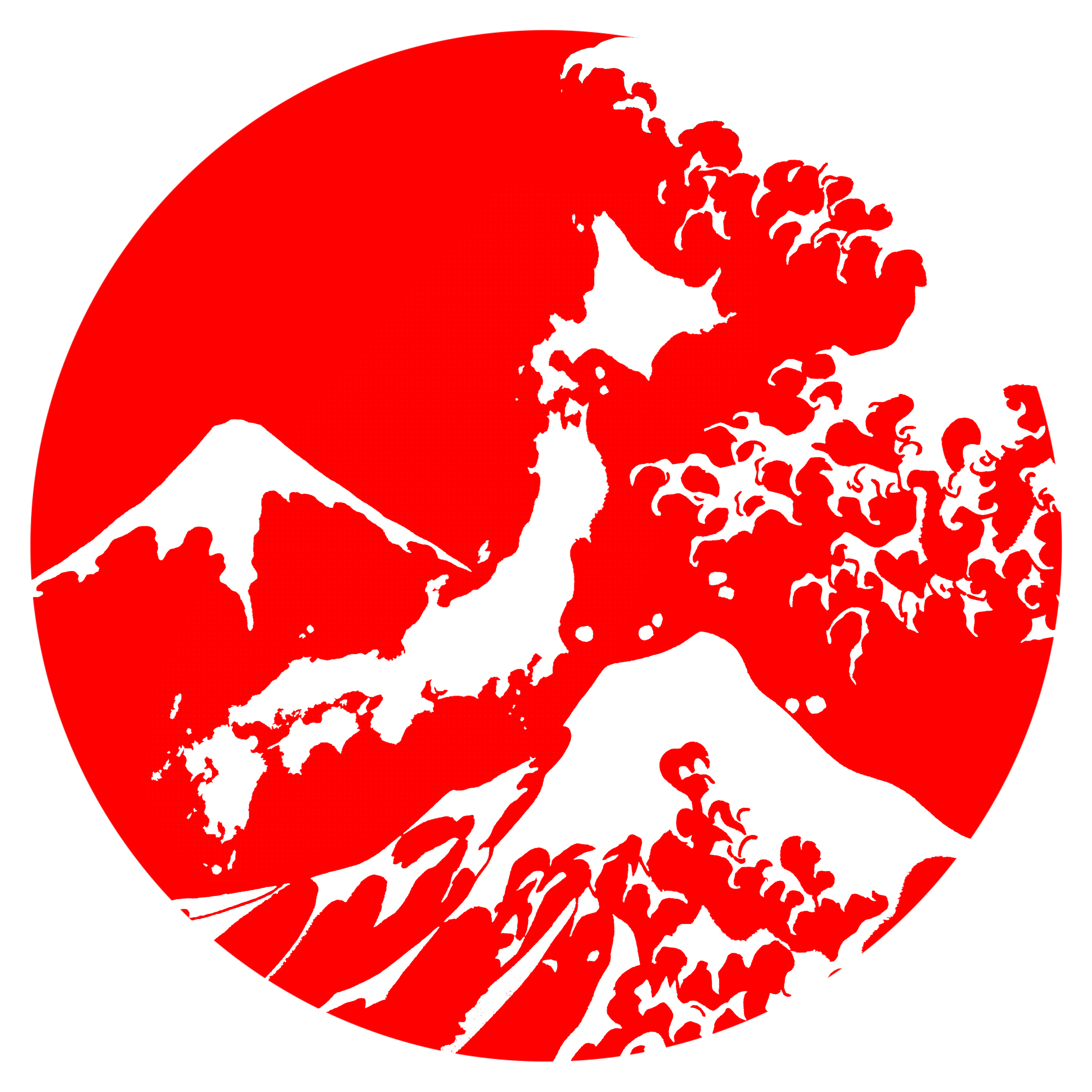 MattFuji logo. Red circle enclosed in white square. Circle contains outlines for Mt. Fuji, a map of Japan, and a great wave.