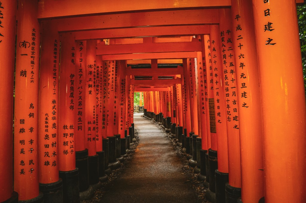 Sequence of Torii Gates in Fushimi Inari Taisha, Kyoto, Japan