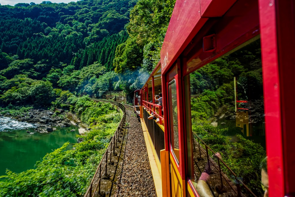 Sagano Scenic Railway view near Kyoto, Japan