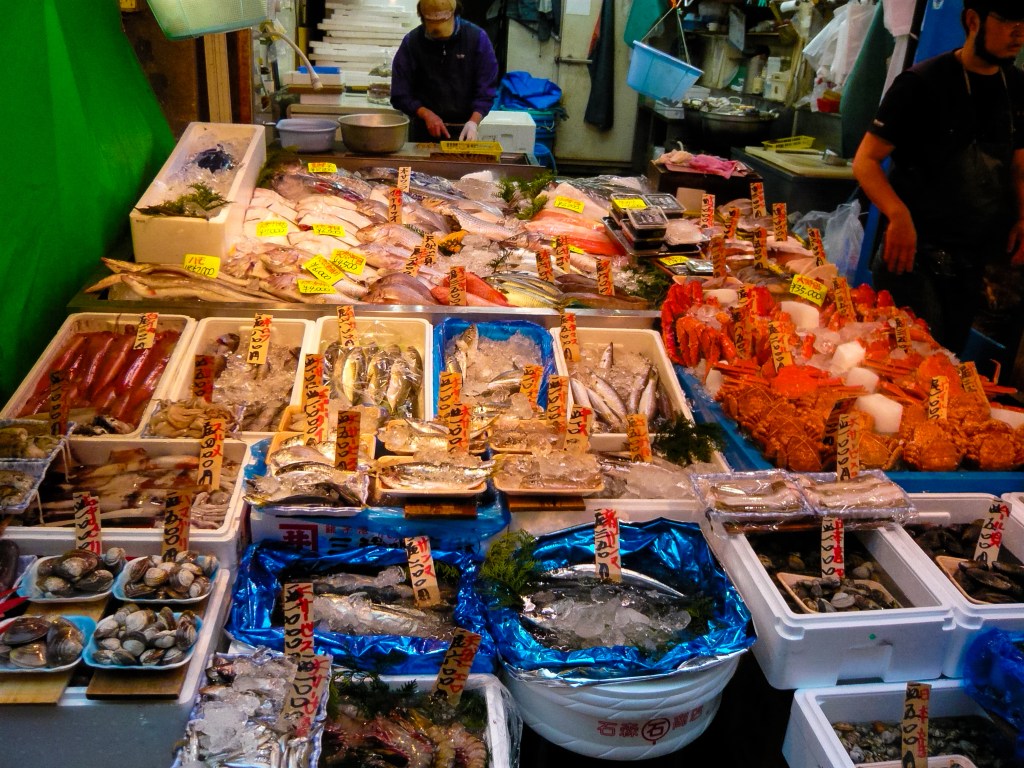 Tsukiji fish market store display